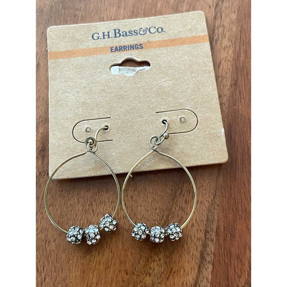 G.H. Bass & Coโ Earrings Dangle with Rhinestone Balls Women Jewelry Gold Tone